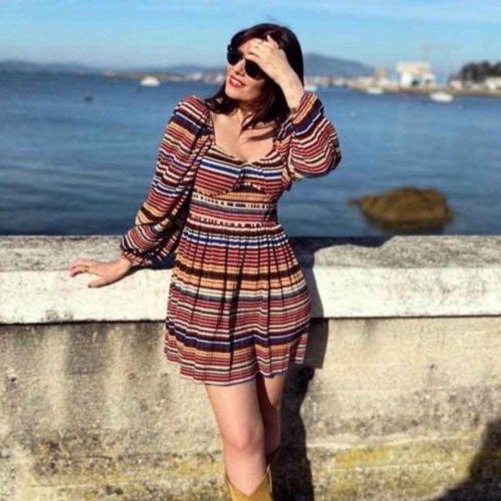 Zara Multicolor Pleated Striped Mini Dress